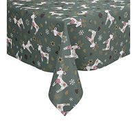 Karina Home Scandi Christmas Reindeer PVC Vinyl Wipe Clean Oilcloth Tablecloth (140cm x 140cm, Green)