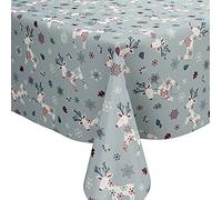 Karina Home Scandi Christmas Reindeer PVC Vinyl Wipe Clean Oilcloth Tablecloth (180cm x 140cm, Blue)