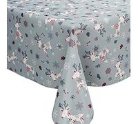Karina Home Scandi Christmas Reindeer PVC Vinyl Wipe Clean Oilcloth Tablecloth (250cm x 140cm, Blue)
