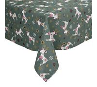 Karina Home Scandi Christmas Reindeer PVC Vinyl Wipe Clean Oilcloth Tablecloth (500cm x 140cm, Green)