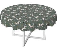 Karina Home Scandi Christmas Reindeer PVC Vinyl Wipe Clean Oilcloth Tablecloth (Round, 120cm, Green)
