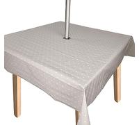 Karina Home Square Extra Wide Wipe Clean PVC Garden Outdoor Tablecloth Cover with Parasol Umbrella Hole Polka Dotty Spots (Silver Grey, Square 160cm x 160cm)