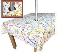 Karina Home Square Wipe Clean PVC Garden Outdoor Tablecloth Cover with Parasol Umbrella Hole Summer Meadow Flowers 140cm x 140cm