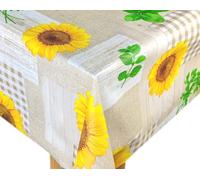 Karina Home Taupe and Yellow Sunflower Wipe Clean Tablecloth Vinyl PVC Table Cover Wipeable Table Cloth (Taupe, 200cm x 140cm)