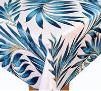 Karina Home Tropical Beach Palm Leaves Tex Wipe Clean Tablecloth Vinyl PVC Table Cover Wipeable Table Cloth (Blue, 180cm x 140cm)