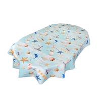 Karina Home Wipe Clean Tablecloth Vinyl PVC Table Cover Wipeable Table Cloth Seaside Beach Fun (Blue, Oval 200cm x 140cm)