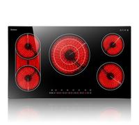 Karinear 90cm Ceramic Hob, 5 Zone Electric Hob, Flexible Bridge & Triple Ring Expandable Burners, Pause, Timer, Safety Lock, 9600W Built-in Ceramic Cooker for 220-240V Hard Wire