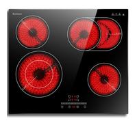 Karinear Ceramic Hob, Built-in Electric Hobs 59 cm with Oval Zone for Grill Pan Slide Control,Up to 99min Timer with Safe Lock,Pause, Heat Indicator Auto Shut-off Black Glass