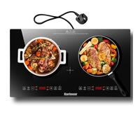 Karinear Double Ceramic Hob, 13AMP Plug in Electric Hob with LED Display, 2 Ring Electric Hob with 4-Hour Timer, up to 1600W Power, Safety Lock for All cookware