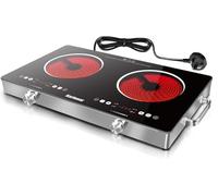 Karinear Double Ceramic Hob 2 Zone, 3200W Built in Electric Hob with Safety Lock & Knobs & Touch Control, 56cm Coutertop Hob with 9 Power Levels, 4 Hour Timer, 220-240V