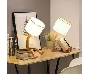 Kariosid Robot Desk Lamp Set of 2,Cute Bedside Light for Bedroom,Wooden Creative Table Lamp,Adjustable Shape Bedside Fun Funky Light,DIY Fun Robot Lamp for Bedroom,Study Desk,Kids Room,Office
