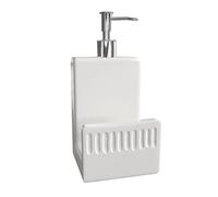 Karisky Dish Soap Dispenser with Sponge Holder, Matte Ceramic Hand Soap Dispenser for Kitchen Sink, 2 in 1 Modern Liquid Soap Dispenser Pump for Kitchen Countertop, Bathroom, White