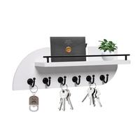 Karisky Key Holder for Wall, Decorative Key and Mail Organizer with 6 Sturdy Metal Hooks and Floating Shelf, 14 Inches Wood Wall Mounted Key Rack for Entryway, White and Black