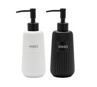 Karisky Kitchen Soap Dispenser Set with Stainless Steel Pump and Funnel, Modern Ceramic Refillable Hand and Dish Soap Dispenser Set for Kitchen, Bathroom, Office, Hotel, Matte White and Black