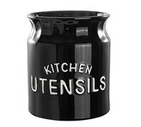 Karisky Kitchen Utensil Holder, Large Farmhouse Utensil Holder for Countertop, Decorative Ceramic Cooking Utensil Crock Holder for Kitchen Counter, 14 x 16 cm, Black