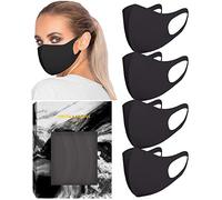 KARIZMA Styling Essentials Cloth Face Mask for Women Pack. 4 Buttery Soft Masks Washable Fabric. Single Colour Pack - Black Face Mask Reusable. Stretchy, Comfortable, Fresh Facemask.