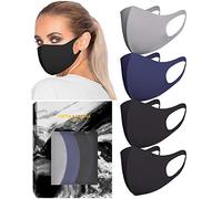 KARIZMA Styling Essentials Cloth Face Mask for Women Pack. 4 Buttery Soft Masks Washable Fabric. (Twilight) Navy, Grey and 2x Black Face Mask Reusable. Stretchy, Comfortable, Fresh Facemask.