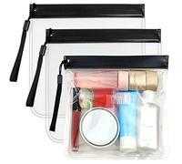 Karjiaja 3pcs Clear Toiletry Bags, Airport Security Liquids Bag, TSA Approved Plastic Airline Cosmetics Bag, Leakproof Makeup Bag for Men Families (B), Black-3