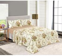 KARKARM 4pc Printed Flannelette King Sheets Set (Flat Sheet, Fitted Sheet and 2 Pillow Cases) 100% Brushed Cotton Olivia Floral Bedding Flannel Bedsheet Sets (Natural)