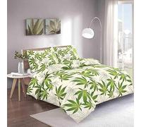 KARKARM Cannabis Leaf Print Duvet Cover King Size Cream Green Marijuana Leaf Weed Duvet Cover Set Reversible Comforter Cover Bedding Quilt Covers Sets 3 pcs