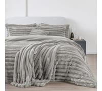 KARKARM Chunky Ribbed Duvet Cover, Ultra Soft Cosy Big Cord Plush Teddy Sherpa Fleece Duvet Cover Sets with Pillow Case, Thermal Warm Fluffy Corduroy Bedding Set (Silver Grey, Single Duvet Set)