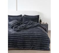 KARKARM Chunky Ribbed Duvet Cover, Ultra Soft Cosy Big Cord Plush Teddy Sherpa Fleece Duvet Cover Sets with Pillow Case, Thermal Warm Fluffy Corduroy Bedding Set (Charcoal, King Duvet Set)