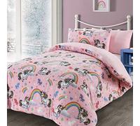 KARKARM Dinosaur Unicorn Stars Teddy Fleece Duvet Cover Sets Printed Dinosaur Duvet Cover with Pillow Case Toddler Kids Boys Bedding Sherpa Quilt Cover Set (Unicorn - Pink, Double)
