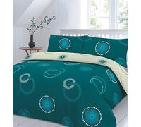 KARKARM Eden Printed Circles Teal Duvet Cover Double - Soft Poly Cotton Teal Double Duvet Cover Sets with 2 Pillow Cases - Reversible Comforter Covers New Modern Bedding Set