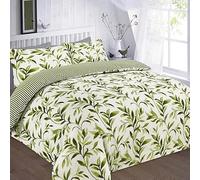 KARKARM Floral Ellie Leaf Print Duvet Cover Super King Size Green White Printed Duvet Cover Set Reversible Stripes Comforter Cover Bedding Quilt Covers Sets 3 pcs