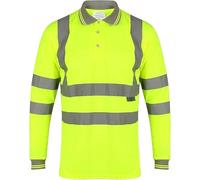 KARKARM Men Hi Vis High Visibility Long Sleeve Polo Shirts Work Wear Reflective Tape Security Breathable Lightweight Safety Tops Yellow