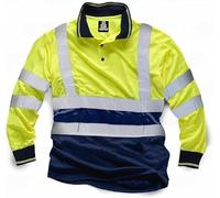 KARKARM Men High Vis 2 Tone Polo Shirts Long Sleeve Work Wear Hi Viz Visibility Reflective Tape Security Breathable Lightweight Safety Tops Yellow