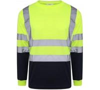KARKARM Men High Vis Work Wear Crew Neck Long Sleeves Shirt for Women UK Unisex Hi Viz Visibility T Shirts Safety Reflective Tape Breathable Summer Top Yellow/Navy