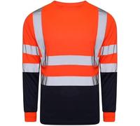 KARKARM Men High Vis Work Wear Crew Neck Long Sleeves Shirt for Women UK Unisex Hi Viz Visibility T Shirts Safety Reflective Tape Breathable Summer Top Orange/Navy