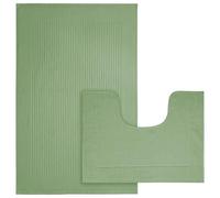 KARKARM Monaco Plain Dye Rib Style Bath Mat & Pedestal Toilet Mat Set 2 Piece, Non Slip Cotton Bath Mats Set Bathmats for Bathroom Floor Bath Rug Foot Mat, Sage Green