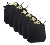 KARKARM New Chair Cushion Seat Pads Set of 6 Black (38 x 38 cm) Solid Plain Dining Chair Seat Cushion Pads with Ties for Indoor Home Office Kitchen Patio Garden