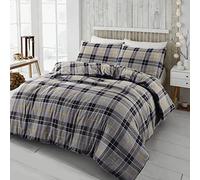 KARKARM New Flannelette Tartan Check Duvet Covers Set with 2 Pillow Cases Easycare Flannel Soft Brushed 100% Cotton Plaid Bedding (Grey, King 230x220cm)