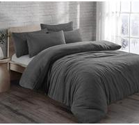 KARKARM New Teddy Bear Sherpa Fleece Double Bed Duvet Cover Set - Teddy Fleece Duvet Cover Double with 2 Pillow Cases - Plain Reversible Winter Warm Bedding Quilt Covers Sets, Charcoal