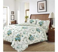 KARKARM Olivia Flannelette Floral Duvet Cover Super King Teal 100% Brushed Cotton Flannel Duvet Cover Sets with 2 Pillowcases Reversible Thermal Floral Bedding Quilt Covers Set