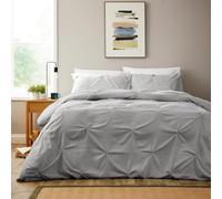 KARKARM Pinch Pleat Pintucked Duvet Cover Sets Single Bed Grey Luxury Pleated Pintuck Duvet Cover & Pillowcase Microfibre Quilt Covers Bedding Sets