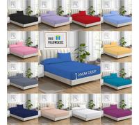 KARKARM Plain Dye 25CM Deep Double Fitted Sheet with FREE 2 Pillow Cases - Fitted Bed Sheets Set - Soft Poly Cotton Percale (Grey, Double Fitted Sheet and Pillowcases Set)