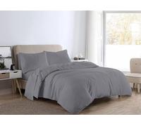 KARKARM Plain Dye Flannelette Duvet Cover Sets King Size Grey 100% Brushed Cotton Flannel Duvet Cover and Pillowcases Set Reversible Thermal Winter Comforter Covers Bedding Quilt Sets