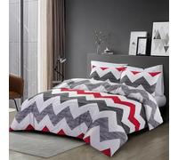 KARKARM Ronald Grey Red Chevron Stripes Duvet Cover King Printed Zig Zag Stripe Duvet Cover Set Reversible Modern Design Comforter Cover Bedding Quilt Cover Sets 3 pcs
