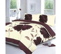 KARKARM Rosaleen Floral Duvet Cover Single Size - Flower Print Soft Poly Cotton Choco/Brown Duvet Set with Pillow Case - Reversible Bedding Single Quilt Covers Sets