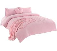 KARKARM Teddy Fleece Hearts Pattern Duvet Cover Sets Fluffy Fleece Warm Cosy Soft Polyester Complete Bedding Quilt Covers Set (Pink, King Size)
