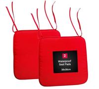 KARKARM Waterproof Chair Cushion Seat Pads Set of 2 Red, 38x38cm - Outdoor Garden Chair Seat Pads Tie on - Indoor Dining Chair Seat Pads for Home Office Kitchen Patio