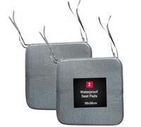 KARKARM Waterproof Chair Cushion Seat Pads Set of 2 Silver Grey, 38x38cm - Outdoor Garden Chair Seat Pads Tie on - Indoor Dining Chair Seat Pads for Home Office Kitchen Patio