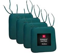 KARKARM Waterproof Chair Cushion Seat Pads Set of 4 Green, 38x38cm - Outdoor Garden Chair Seat Pads Tie on - Indoor Dining Chair Seat Pads for Home Office Kitchen Patio