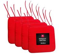 KARKARM Waterproof Chair Cushion Seat Pads Set of 4 Red, 38x38cm - Outdoor Garden Chair Seat Pads Tie on - Indoor Dining Chair Seat Pads for Home Office Kitchen Patio