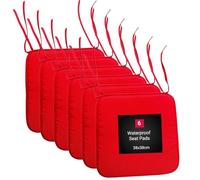 KARKARM Waterproof Chair Cushion Seat Pads Set of 6 Red, 38x38cm - Outdoor Garden Chair Seat Pads Tie on - Indoor Dining Chair Seat Pads for Home Office Kitchen Patio