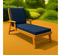 KARKARM Waterproof Replacement Sun Lounger Cushion Pad Navy Blue Deck Bed 5cm Thick Fibre Washable Removable Zip Cover Long Foldable Sunbed Seat Pad, Deck Pads for Outdoor Garden Pool